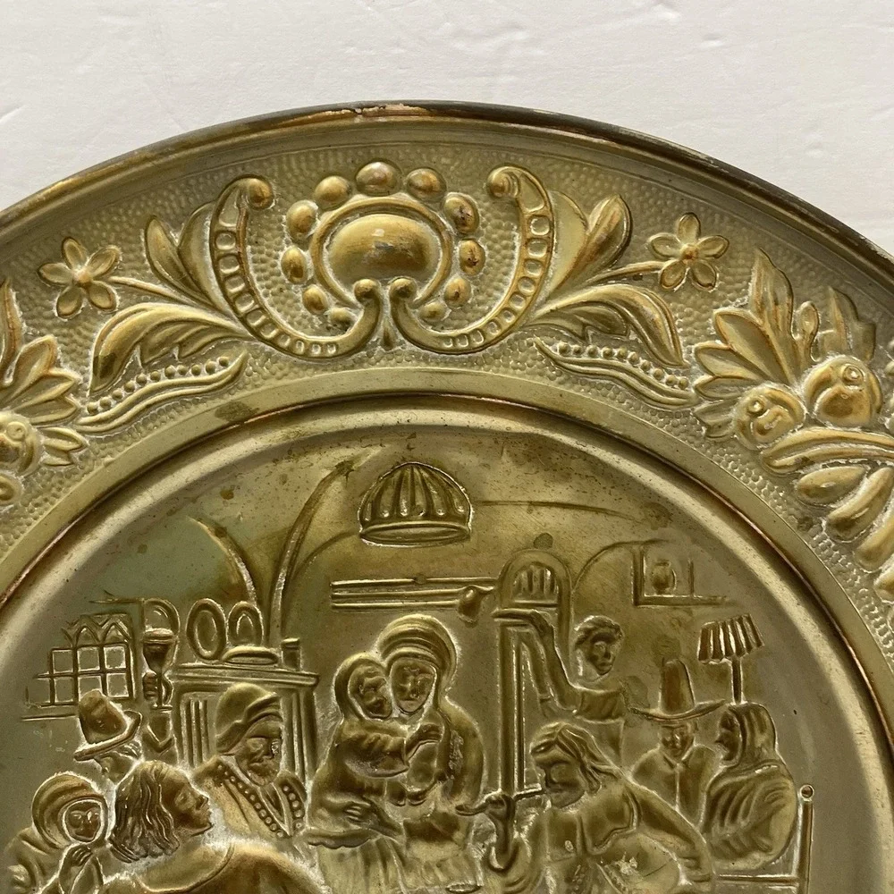 Vintage Embossed Solid Brass Wall Hanging Plate 17